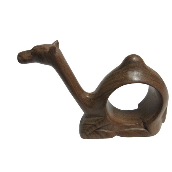 Wooden MCM Safari Hand Carved Camel Napkins Rings Set of 4 Bought in Africa - Picture 2 of 5